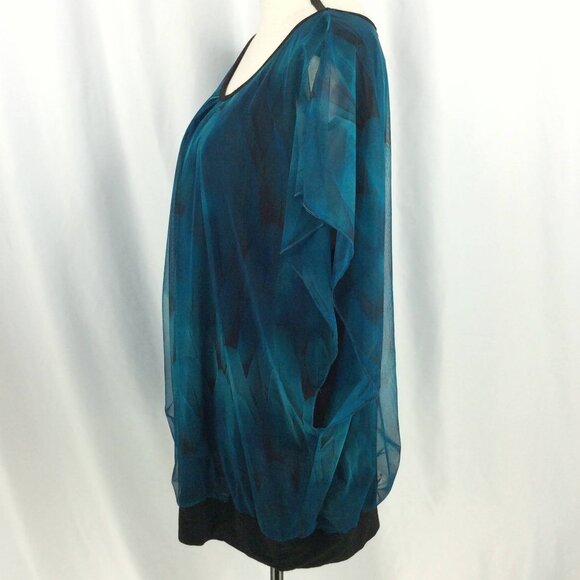 BAISHENGGT Womens Summer Tops Flutter Short Sleeve Pleated Front Mesh Teal 4XL - Picture 7 of 14